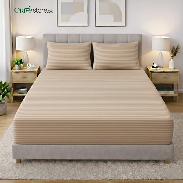 Premium Striped Fitted Skin Bedsheet Set King Size with 2 Pillow Covers