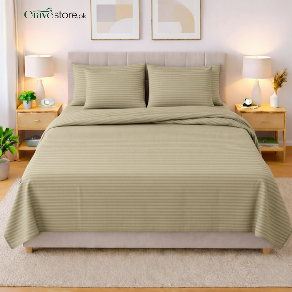 Premium striped flat 6-pcs duvet set mouse skin color king size