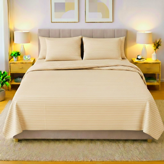 Premium striped flat 6-pcs duvet set skin color king size