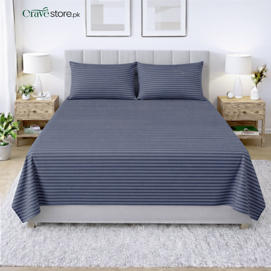 Premium striped flat bedsheet set grey color king size