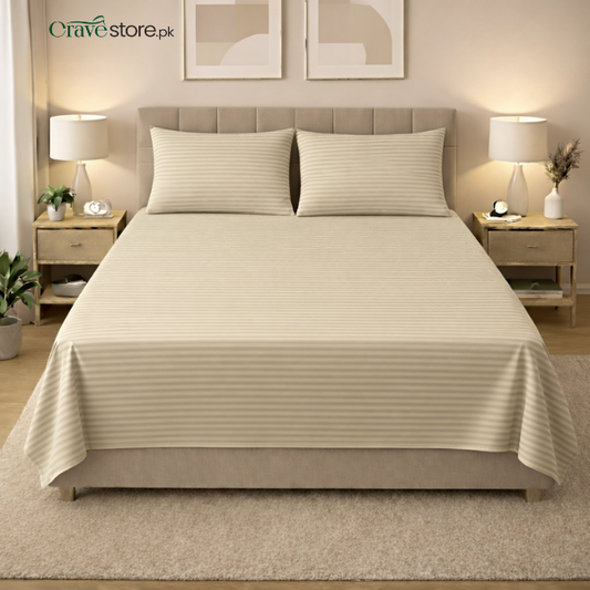 Premium Striped Flat Bedsheet Set Mouse Skin - King Size