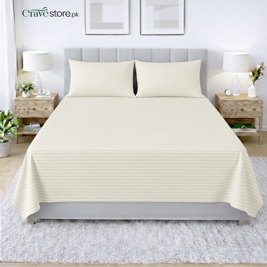 Premium striped flat bedsheet set off white color king size