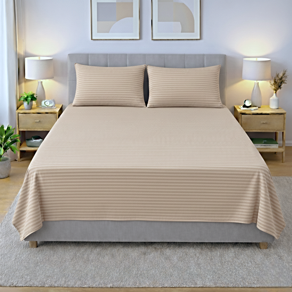 Premium striped flat bedsheet set skin color king size
