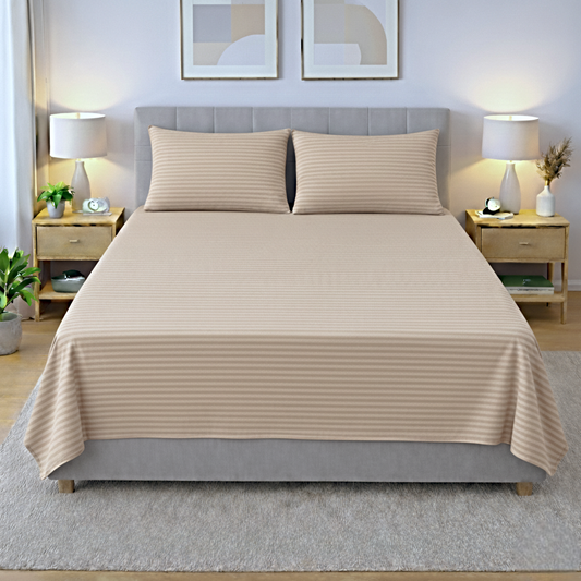 Premium striped flat bedsheet set skin color king size