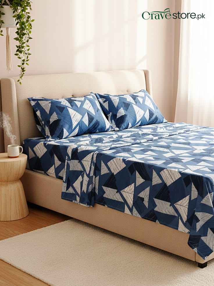 Printed Abstract Triangle Pattern Flat Bedsheet – King Size
