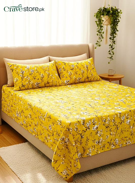 Printed Delicate Floral Chintz King Size Microfiber Flat Bedsheet Set with Pillow Covers