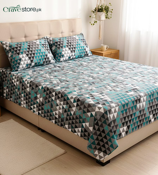 Printed Triangle Pattern Flat Bedsheet Set – King Size
