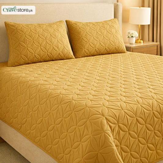 Ultrasonic Quilted Chikoo King Bedspread 1 Bedspread 2 Pillow Covers