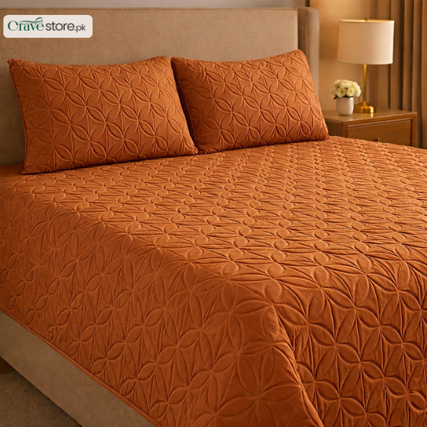 Ultrasonic Quilted Copper King Bedspread 1 Bedspread 2 Pillow Covers