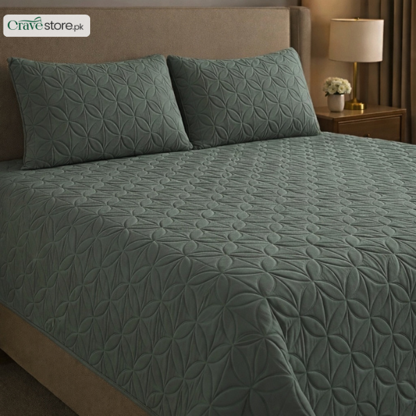 Ultrasonic Quilted Grey King Bedspread 1 Bedspread 2 Pillow Covers