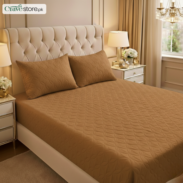 Ultrasonic Quilted Fitted Bedsheet Set Coffee - King Size