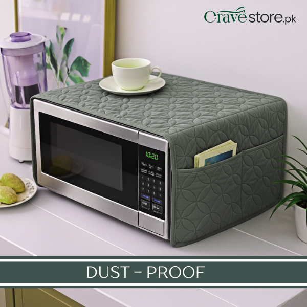 Ultrasonic Quilted Grey Microwave Oven Cover With Pockets