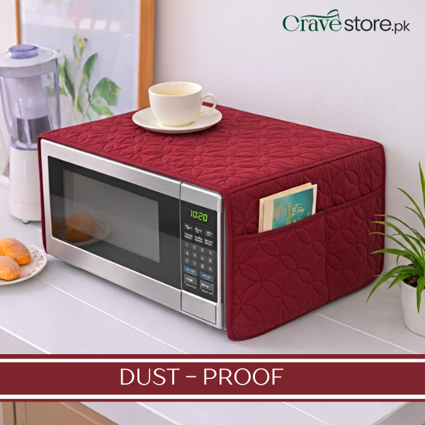 Ultrasonic Quilted Maroon Microwave Oven Cover With Pockets