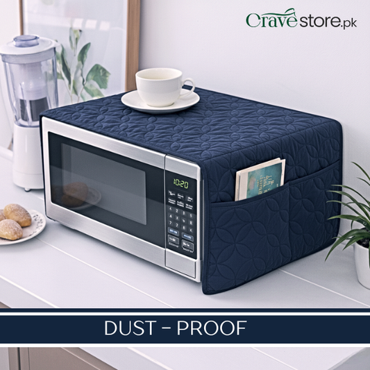 Ultrasonic Quilted Navy Blue Microwave Oven Cover With Pockets