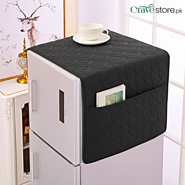 Ultrasonic Quilted Black Refrigerator Cover With Pockets