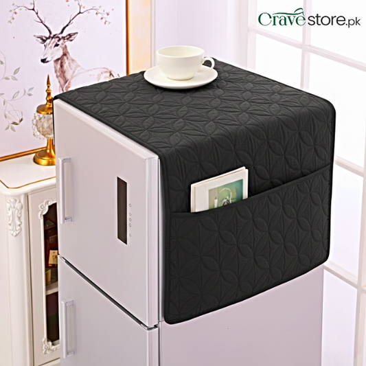 Ultrasonic Quilted Black Refrigerator Cover With Pockets