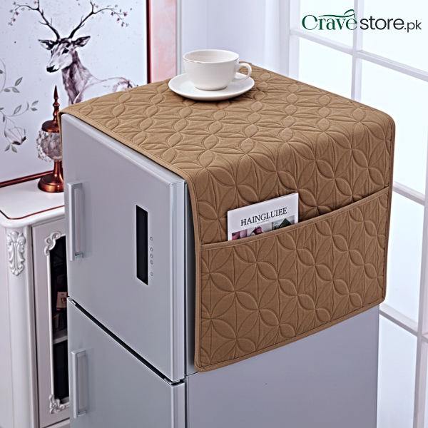 Ultrasonic Quilted Coffee Refrigerator Cover With Pockets