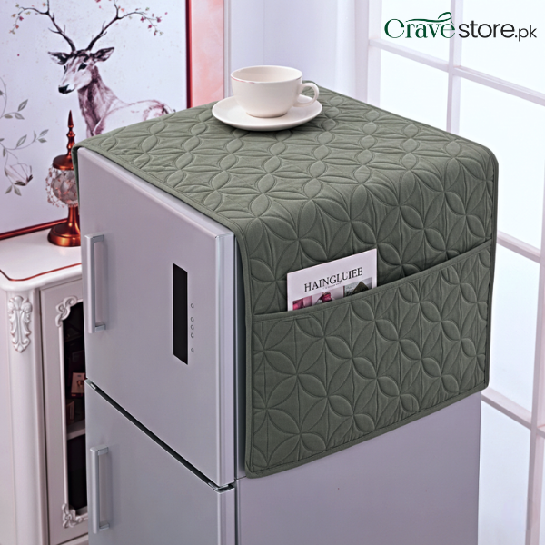 Ultrasonic Quilted Grey Refrigerator Cover With Pockets