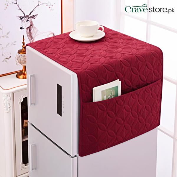 Ultrasonic Quilted Maroon Refrigerator Cover With Pockets