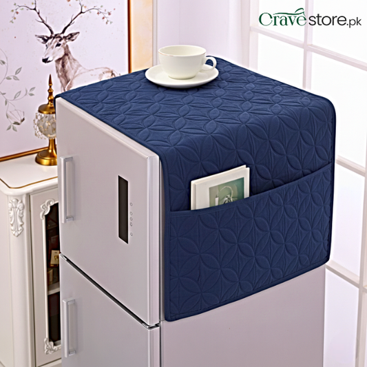 Ultrasonic Quilted Navy Blue Refrigerator Cover With Pockets