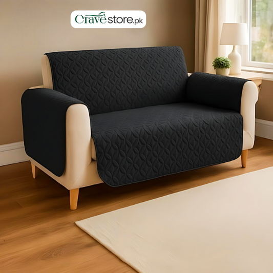 Ultrasonic Quilted Sofa Cover Black – Stretchable Fitted Sofa Cover