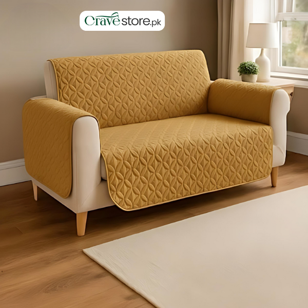 Ultrasonic Quilted Sofa Cover Chikoo – Stretchable Fitted Sofa Cover