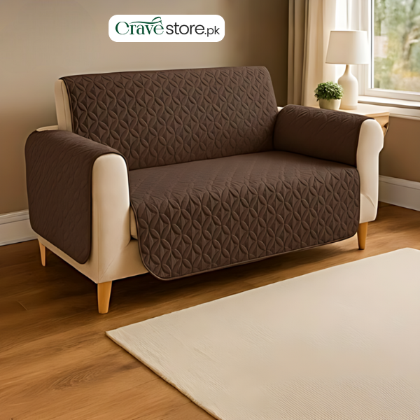 Ultrasonic Quilted Sofa Cover Chocolate Brown – Stretchable Fitted Sofa Cover