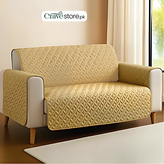 Ultrasonic Quilted Sofa Cover Golden – Stretchable Fitted Sofa Cover