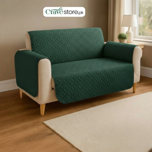 Ultrasonic Quilted Sofa Cover in Green Color for Living Room Sofa
