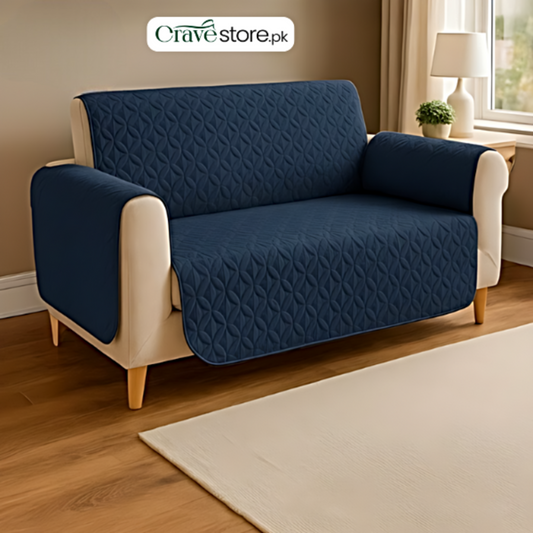 Ultrasonic Quilted Sofa Cover Navy Blue – Stretchable Fitted Sofa Cover