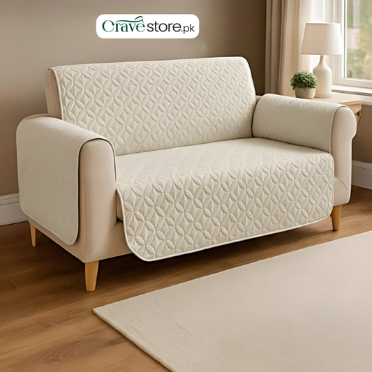 Ultrasonic Quilted Sofa Cover Off White – Stretchable Fitted Sofa Cover