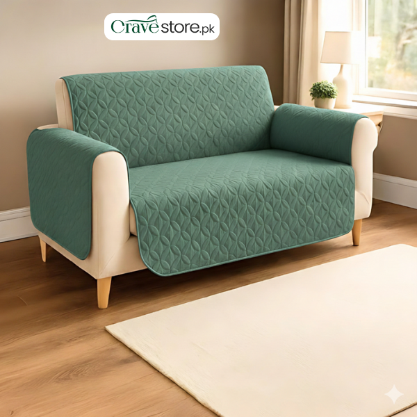 Ultrasonic quilted sofa cover sea green color