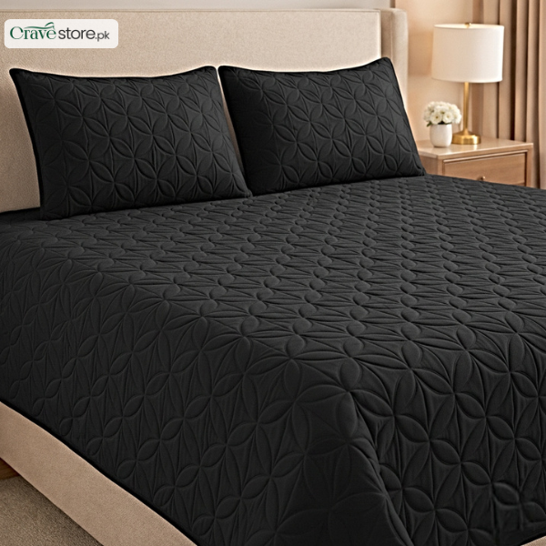 Ultrasonic Quilted Black King Bedspread 1 Bedspread 2 Pillow Covers