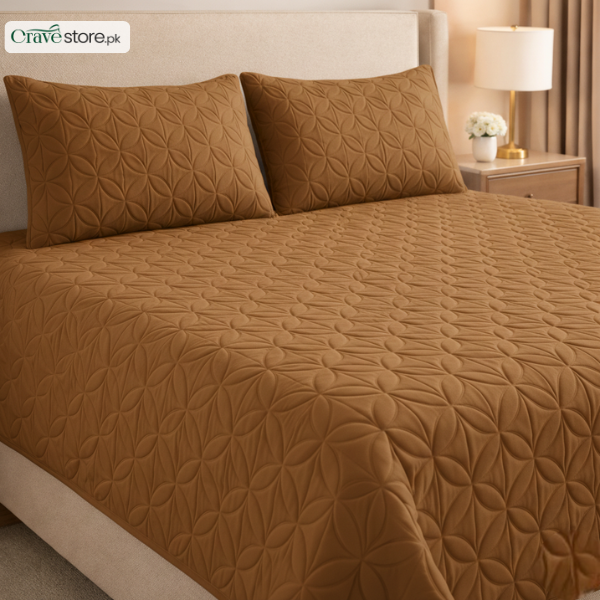 Ultrasonic Quilted Coffee King Bedspread 1 Bedspread 2 Pillow Covers
