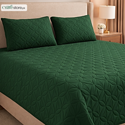 Ultrasonic Quilted Green King Bedspread 1 Bedspread 2 Pillow Covers