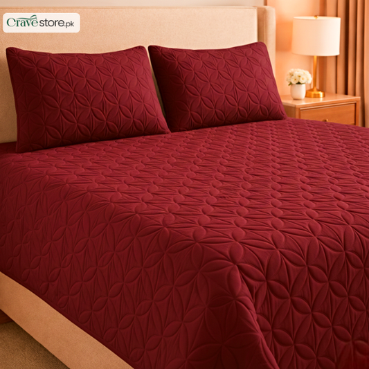 Ultrasonic Quilted Maroon King Bedspread 1 Bedspread 2 Pillow Covers
