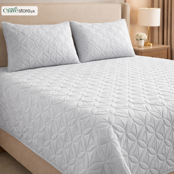 Ultrasonic Quilted White King Bedspread 1 Bedspread 2 Pillow Covers