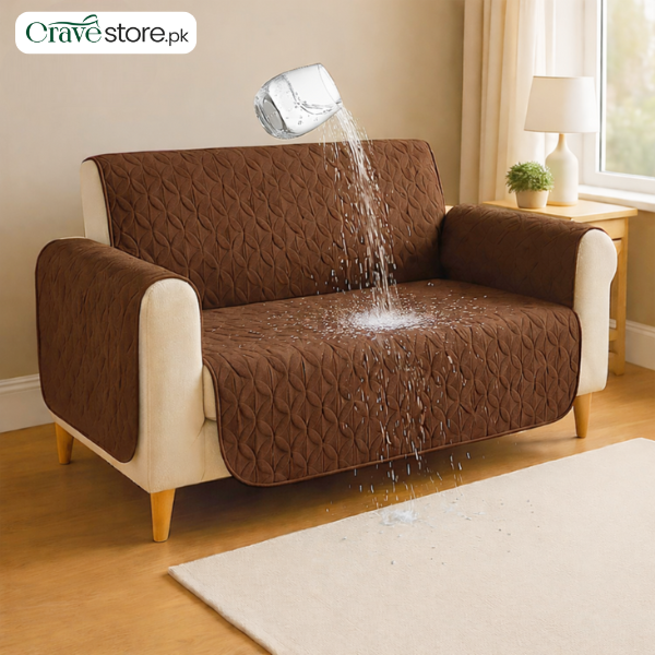 Waterproof Ultrasonic Quilted Sofa Cover Brown – Stretchable Fitted Sofa Cover