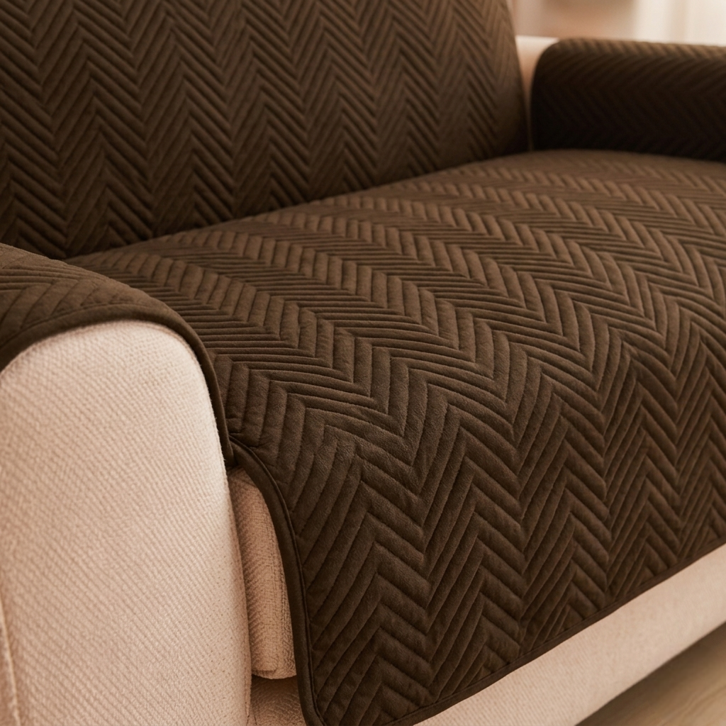 Waterproof Ultrasonic Zigzag Quilted Sofa Cover Brown