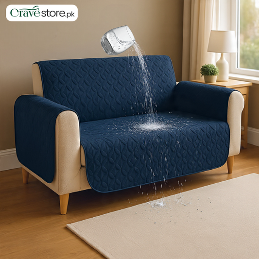 Waterproof Ultrasonic Quilted Sofa Cover Navy – Stretchable Fitted Sofa Cover