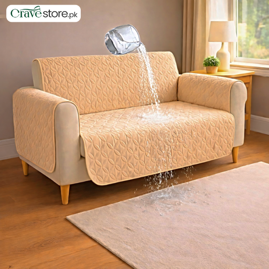 Waterproof Ultrasonic Quilted Sofa Cover Peach – Stretchable Fitted Sofa Cover