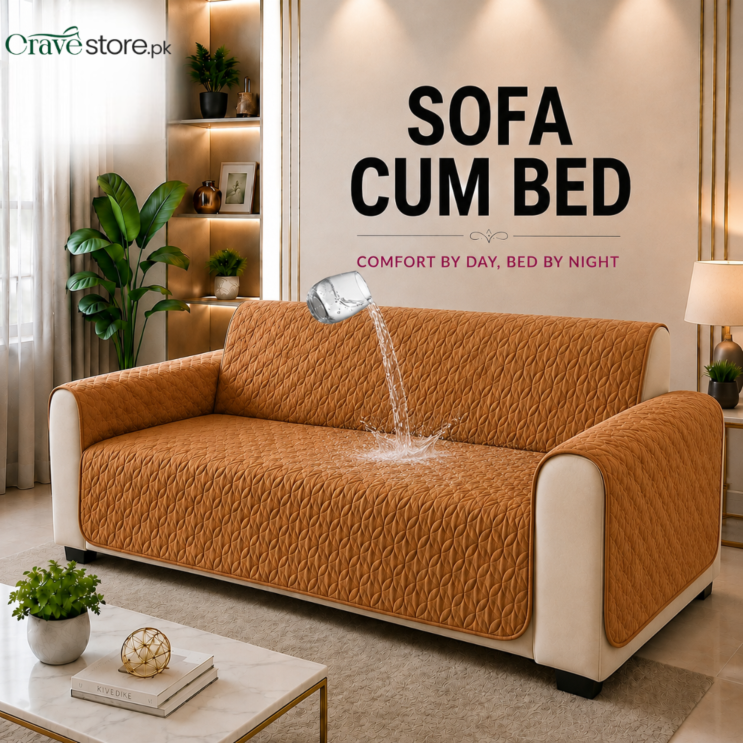 Waterproof Ultrasonic Quilted Sofa Cum Bed Cover Chikoo