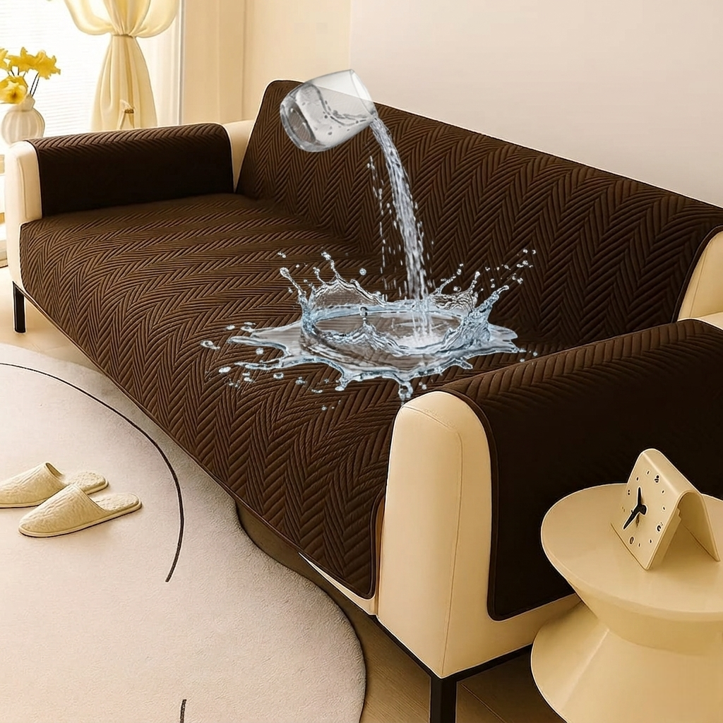 Waterproof Ultrasonic Zigzag Quilted Sofa Cover Brown