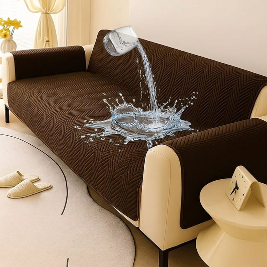 Waterproof Ultrasonic Zigzag Quilted Sofa Cover Brown