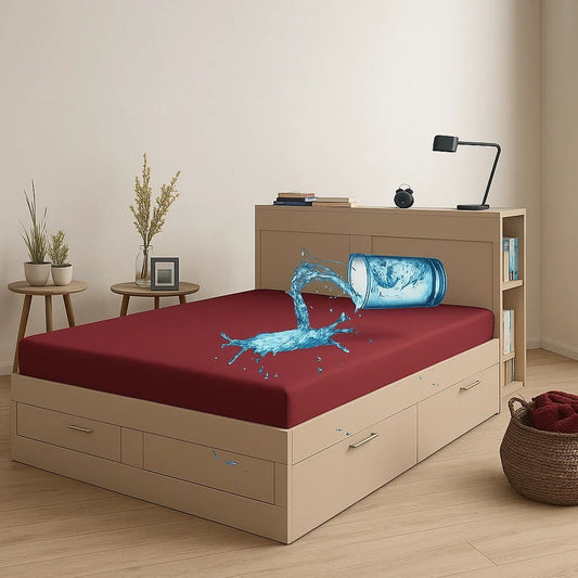 Single Waterproof Mattress Cover Maroon