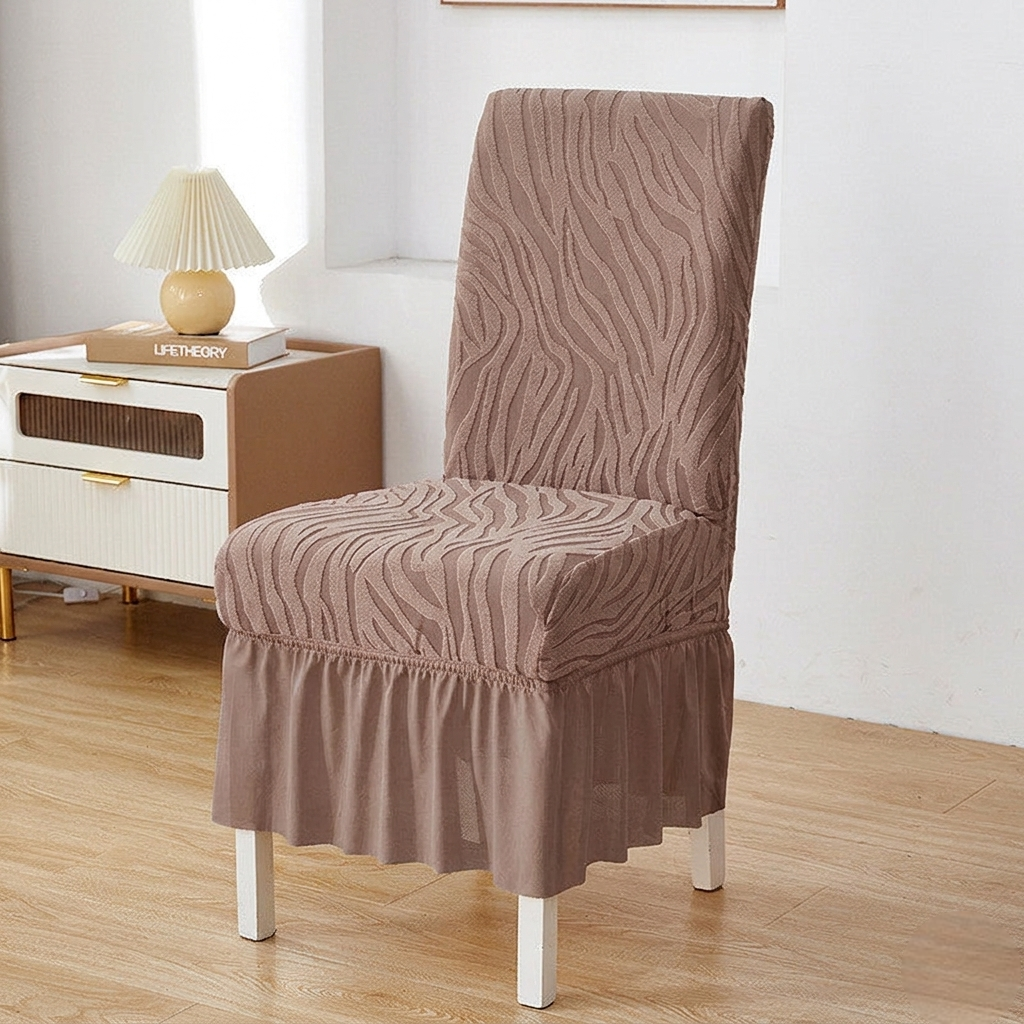Mouse skin zebra chair cover with textured fabric and stretchable design for a snug fit on standard chairs
