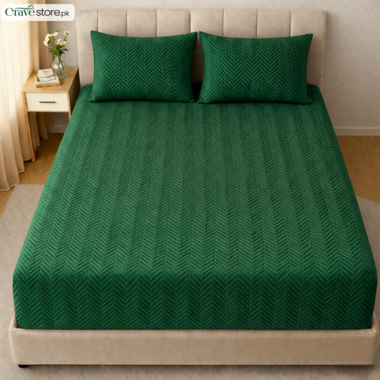 ZigZag ultrasonic quilted fitted bedsheet skin king size with 2 pillow covers
