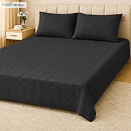 ZigZag Quilted Black King Bedspread 1 Bedspread 2 Pillow Covers