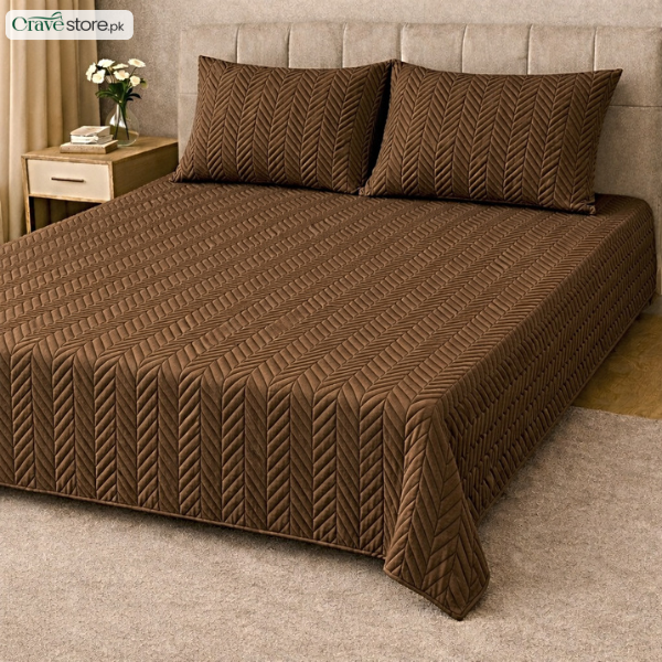 ZigZag Quilted Brown King Bedspread 1 Bedspread 2 Pillow Cover