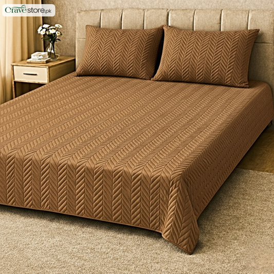 ZigZag Quilted Coffee King Bedspread 1 Bedspread 2 Pillow Covers